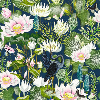 Navy Waterlily Wallpaper