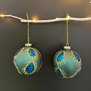 Peacock Glass Baubles (Set of 2)