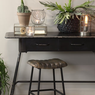 Patina antique black industrial style metal dressing table with two drawers