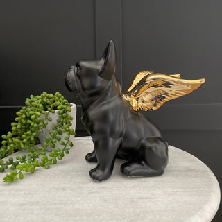 Black french bulldog ornament with gold wings