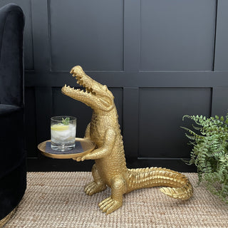 Large gold crocodile display stand