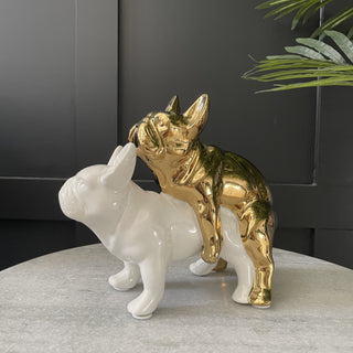 White & gold french bulldog ornaments humping