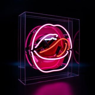 Neon lips with tongue out LED clear box