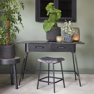 Patina antique black industrial style metal dressing table with two drawers