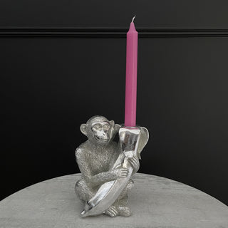 Silver monkey & banana candle holder