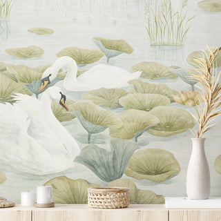 Swan Wallpaper Mural Green