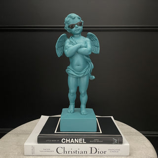 Teal Cool Cherub Statue